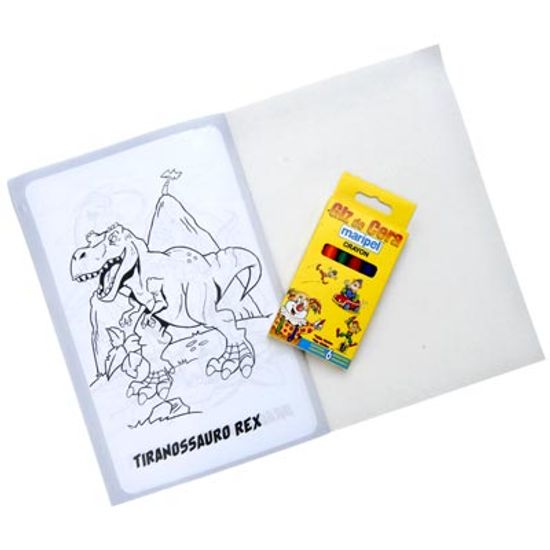 Kit 60 Desenhos Dinossauro Colorir Pintar 15X21 Com Giz de Cera