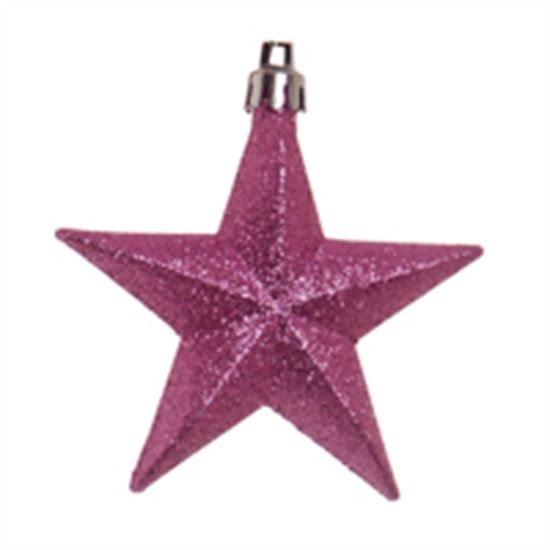 Estrela com Glitter Rosa (Enfeites) - 6 Peças