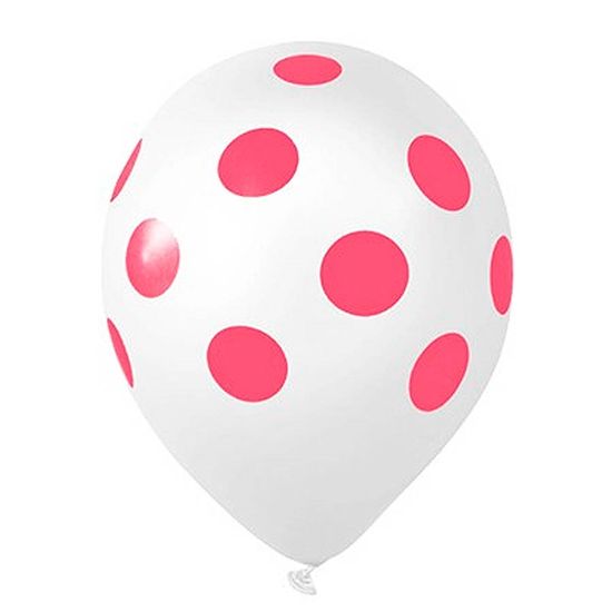 Balão Poá nº 10 Branco com Bolinhas Rosa (27cm) - 25 Un