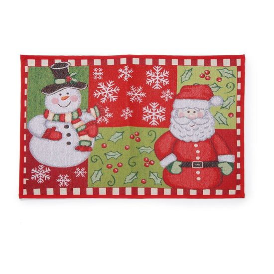 Tapete de Natal Noel e Boneco de Neve Vermelho e Verde 50X70cm - 2 Un