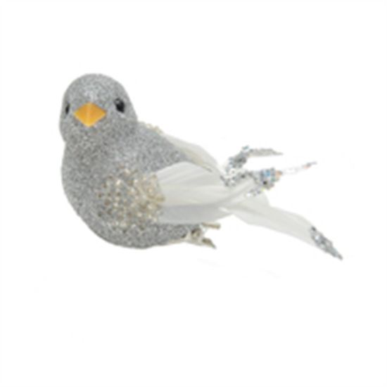 Pássaro com Glitter Prata - 3 Un