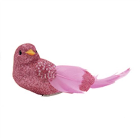 Pássaro com Glitter Rosa Claro - 3 Un
