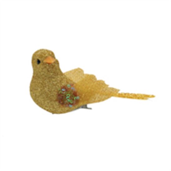 Pássaro com Glitter Ouro - 3 Un