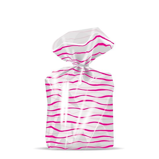 Saquinho Transparente Listrinhas Pink 10x15cm - 100 Un