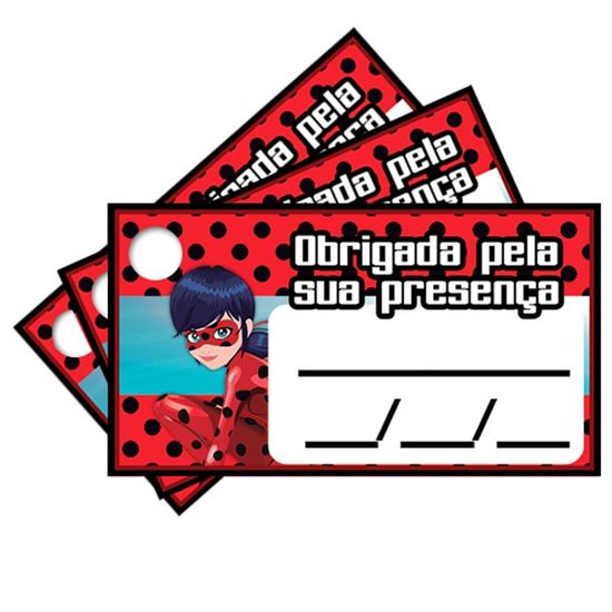 Festa Miraculous LadyBug - Tags com Furo Miraculous - 15 Un