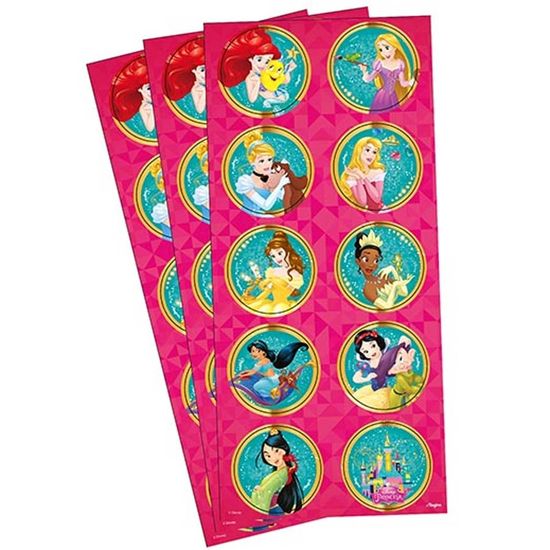 Festa Princesas Disney - Adesivo Decorativo Redondo Princesas Amigas - 03 Cartelas