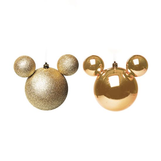 Natal Disney - Bola Lisa e Glitter Ouro 8cm - 4 Un