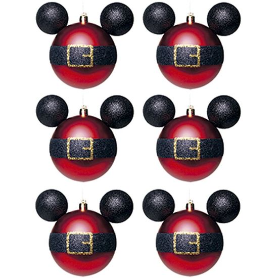 Natal Disney - Bola Roupa Mickey Vermelho 6cm - 6 Un