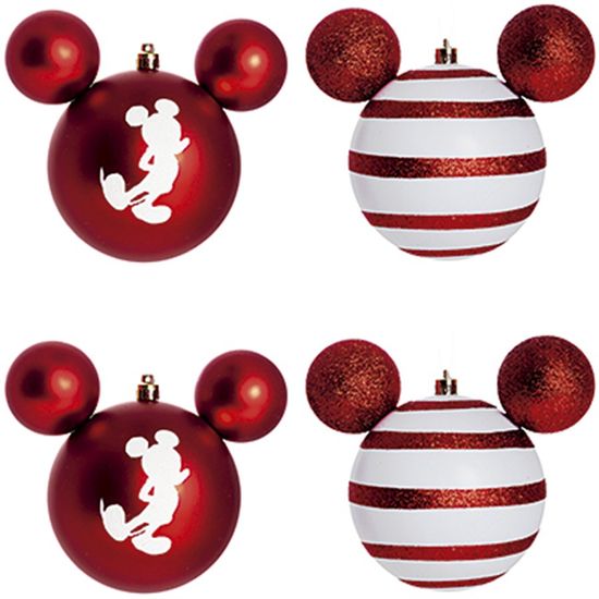 Jogo de Bolas de Natal Mickey & Minnie Mouse, Vermelho/Preto, 4