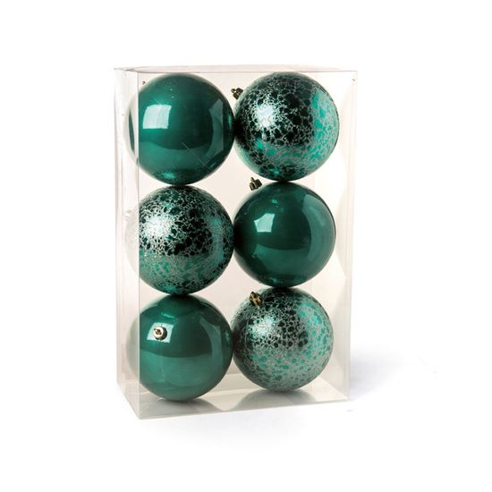 Bola de Natal Perolada e Craquelada Verde 8cm - 6 Un
