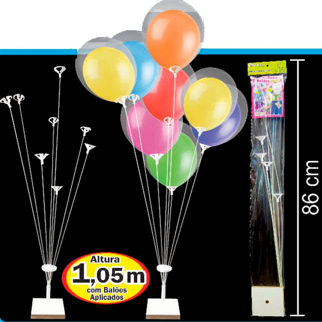 Suporte para balões, base plástica de 21 cm + 10 varetas tamanhos