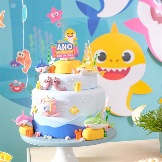 Festa Baby Shark - Kit Topo de Bolo Espeto 1 Ano