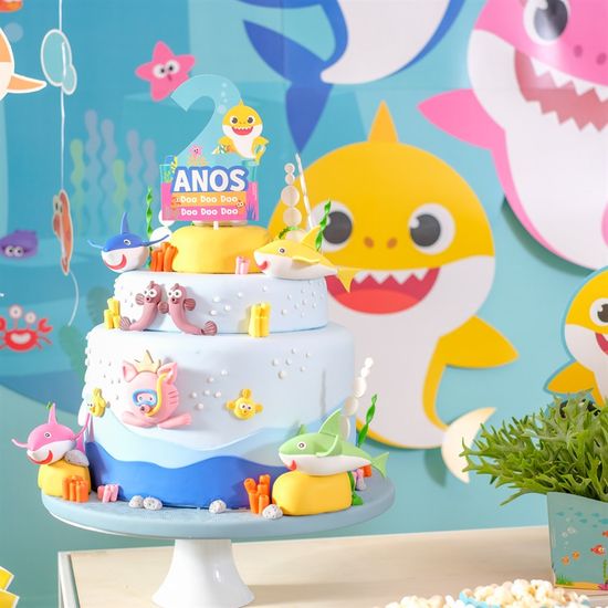 Festa Baby Shark - Kit Topo de Bolo Espeto 2 Anos - Festas da 25