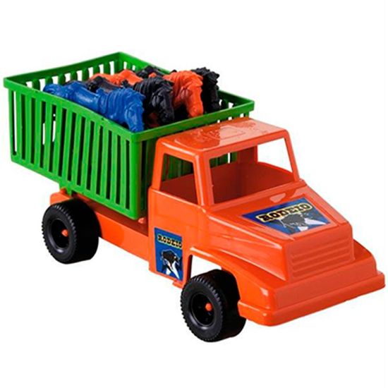Caminhão Azul C/ Cavalos Brinquedo Plástico Estilo Retrô
