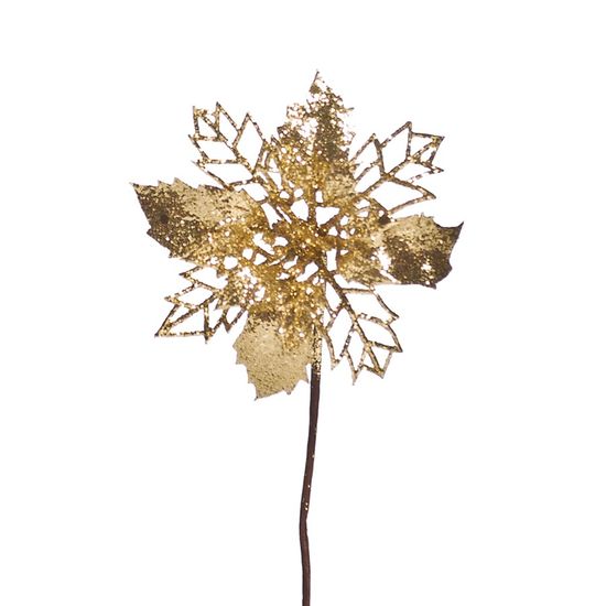 Flor Pétalas Vazadas Ouro 20cm (Xmas Spirit) - 6 Un