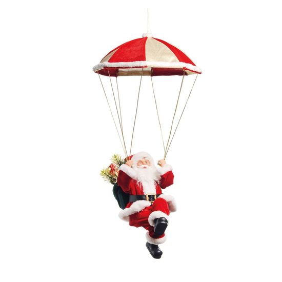 Boneco de Papai Noel Musical com Paraquedas Colorido de 55cm