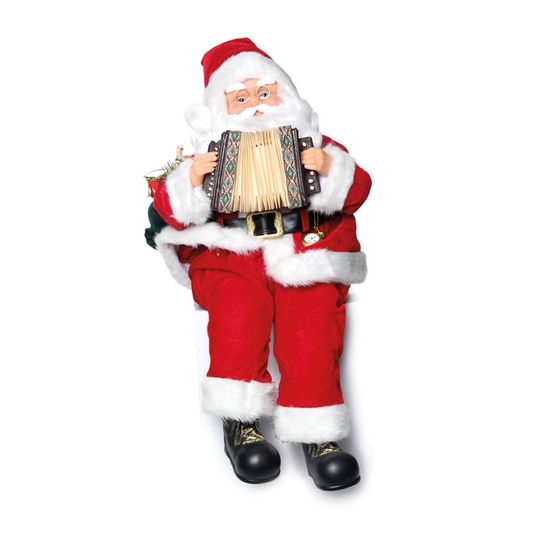 Boneco de Papai Noel Sentado Sanfona com Som e Movimento 3 Pilas AA de 25cm