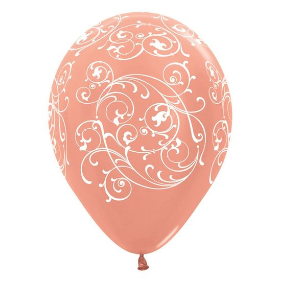 Balão Látex Impressão 360 Metal Filigree Dourado Rosa 12