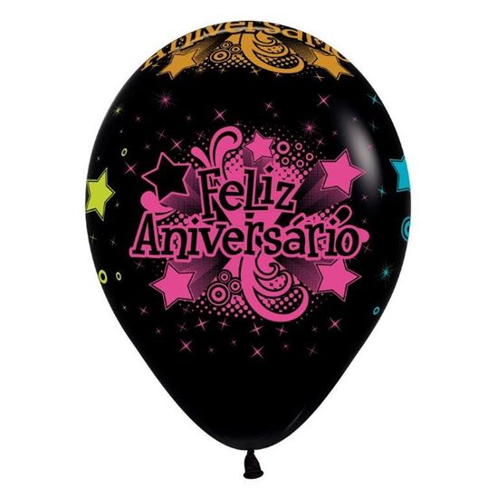 Balão Látex Impressão 360 Fashion Neon Feliz Aniversário 12