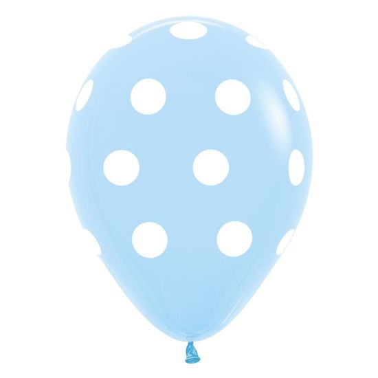 Balão Látex Impressão 360 Fashion Azul Claro com Bolinhas Branco 12