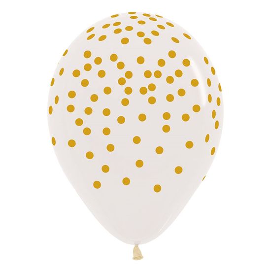 Balão Látex Impressão 360 Cristal Confete Dourado 12