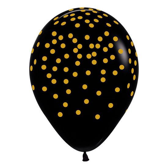 Balão Látex Impressão 360 Metalo Confete Dourado 12