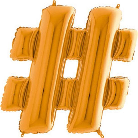 Balão Metalizado Hashtag Ouro 40'' / 101cm
