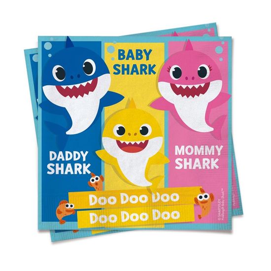 Festa Baby Shark - Guardanapo Baby Shark 25x25 - 20 Folhas