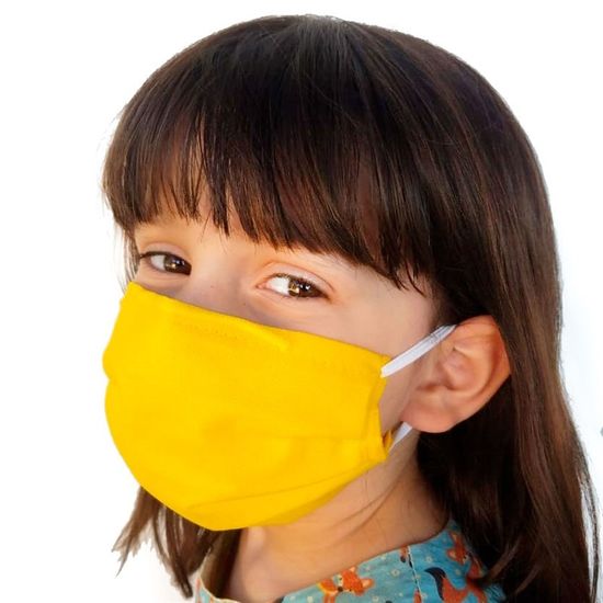 Máscara Infantil Amarela de TNT com 3 Camadas, Filtro e Ajuste para o Nariz