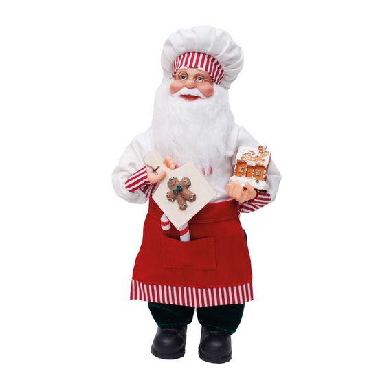 Boneco de Papai Noel Cozinheiro Candycane Vermelho e Branco de 33cm