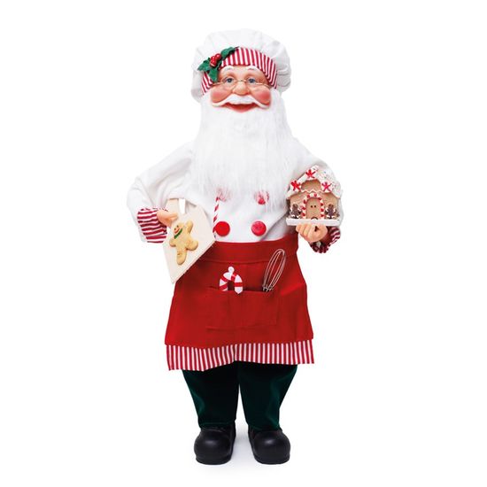Boneco de Papai Noel Cozinheiro Candycane Vermelho e Branco de 48cm
