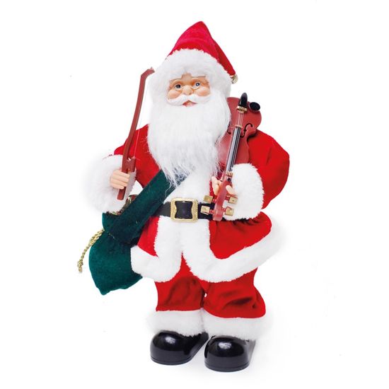 Boneco de Papai Noel Musical com Violino Vermelho e Branco 3 Pilas AA de 32cm