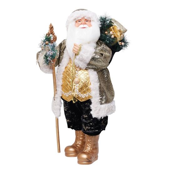 Boneco de Papai Noel com Cetro Preto e Ouro e Branco de 62cm