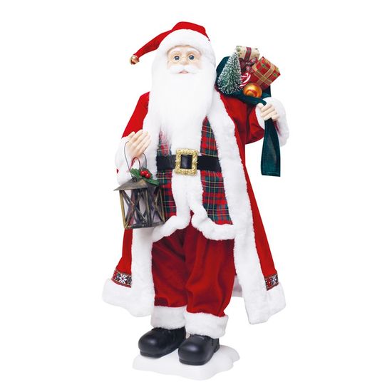 Boneco de Papai Noel Musical com Lanterna Vermelho e Branco de 70cm