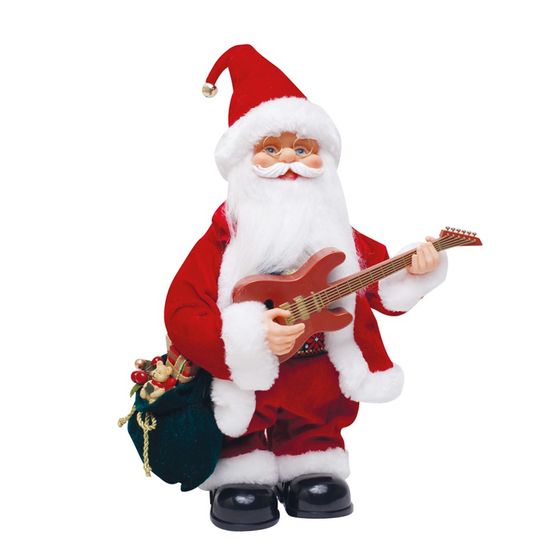 Boneco de Papai Noel Musical Xadrez com Violao Vermelho e Branco 3 Pilas AA de 33cm