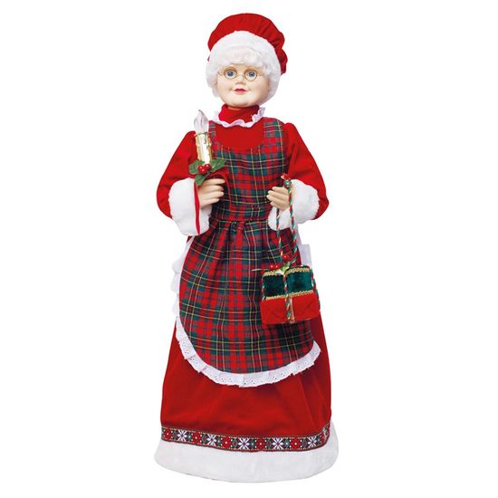 Boneco de Mamãe Noel Noel Xadrez com Vela Vermelho e Branco de 70cm