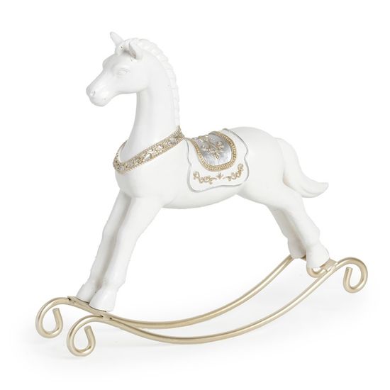 Cavalo de Balanço em Resina Branco e Ouro G