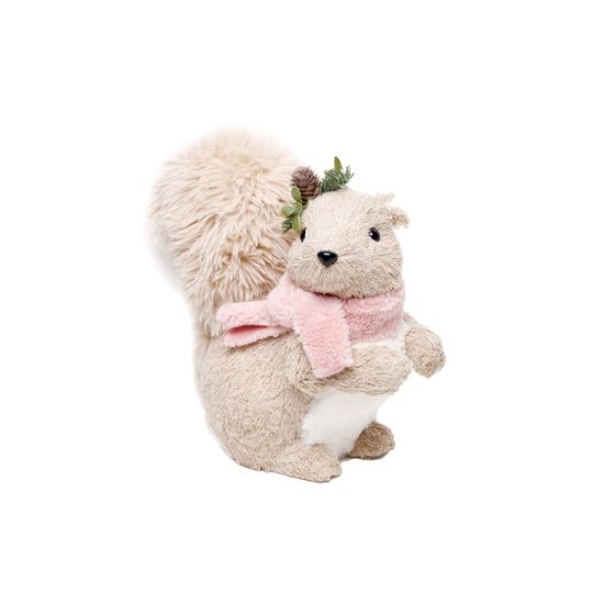 Esquilo com Cachecol / Folhas na Cabeça Bege e Branco e Rosa G