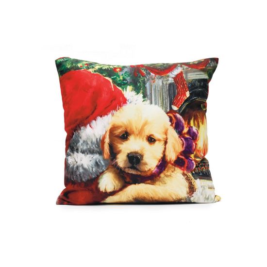 Almofada Noel com Cachorro Colorido 45X45