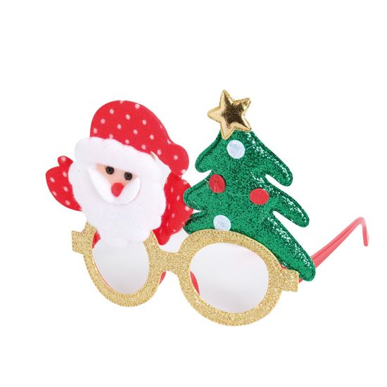 Óculos com Papai Noel e Árvore de Natal Vermelho e Verde e Ouro
