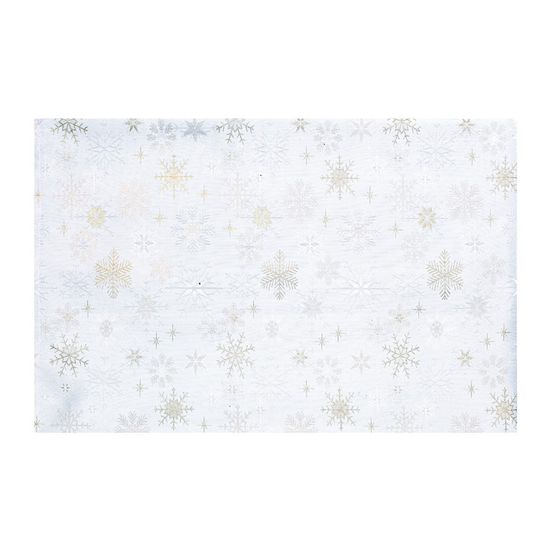 Toalha de Mesa de Natal 10 Lugares Retangular Flocos de Neve Branco e Dourado 180X320