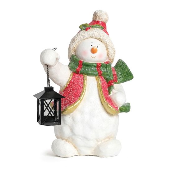 Boneco de Neve Segurando Lanterna Branco e Vermelho e Preto
