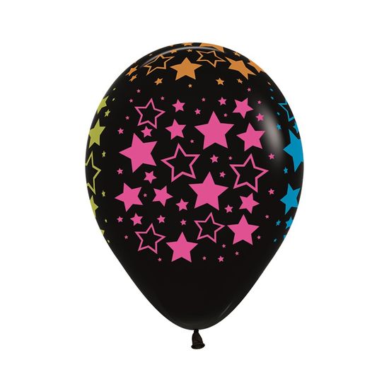 Balão Látex Impressão 360 Fashion Neon Estrelas Preto 12