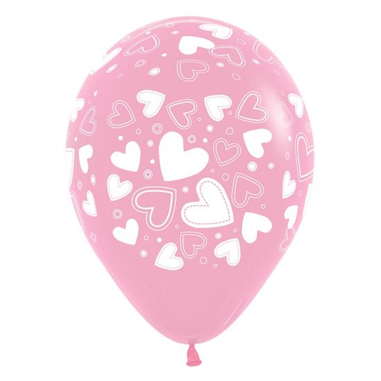 Balão Látex Impressão 360 Fashion Metal Corações Rosa 12