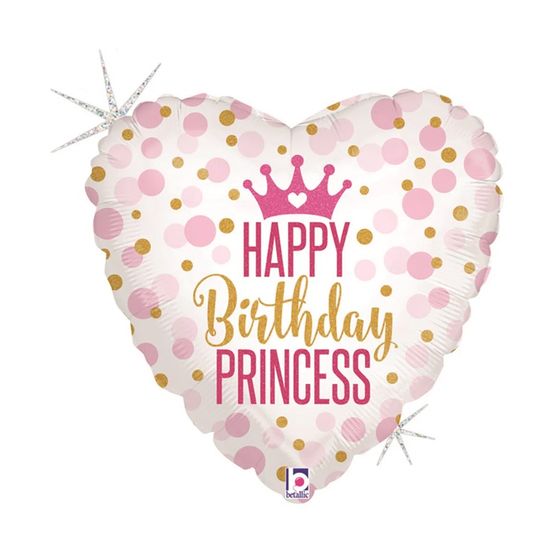 Balão Metalizado Holográfico Coração Happy Birthday Princess 18