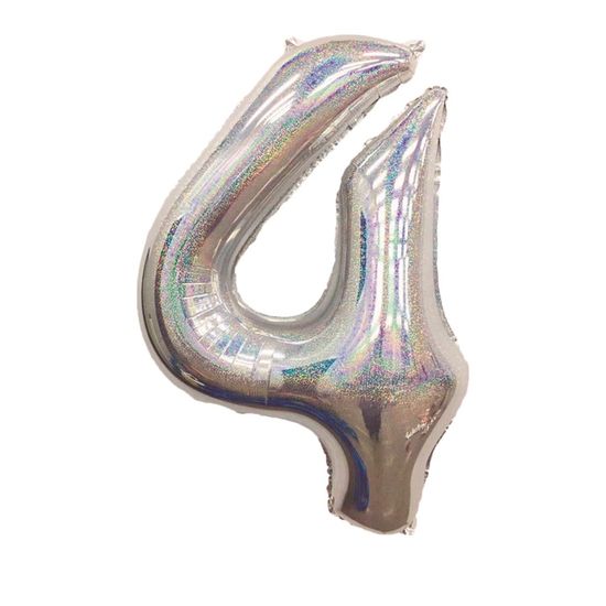 Balão Metalizado Número 4 Holográfico Glitter Prata 40'' / 101cm
