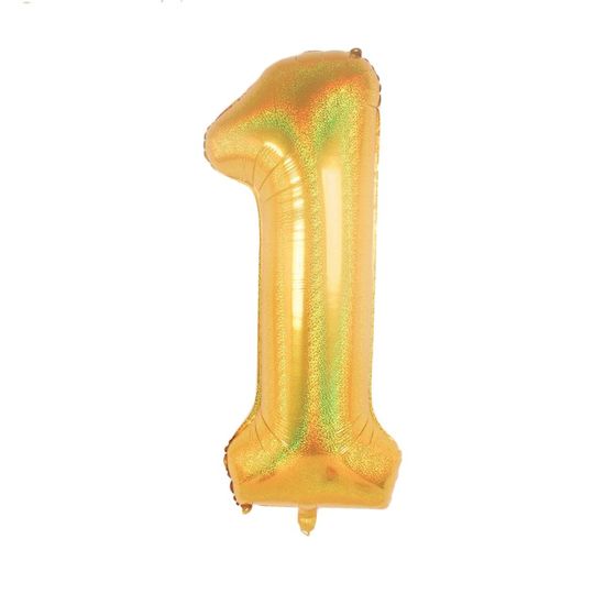 Balão Metalizado Número 1 Holográfico Glitter Ouro 40'' / 101cm