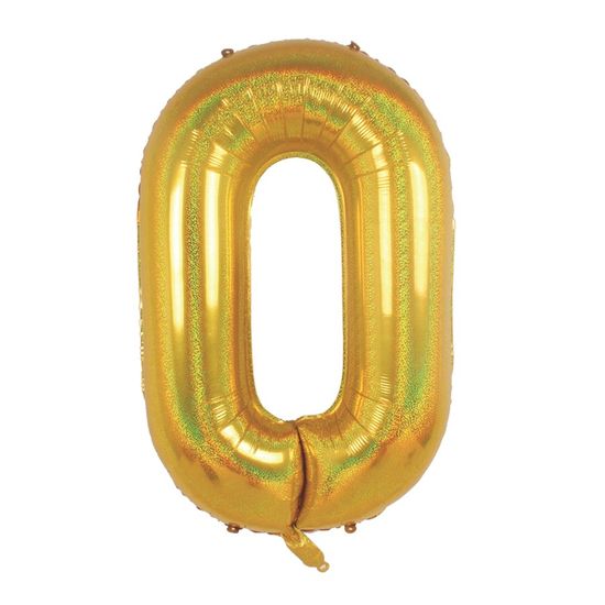 Balão Metalizado Número 0 Holográfico Glitter Ouro 40'' / 101cm