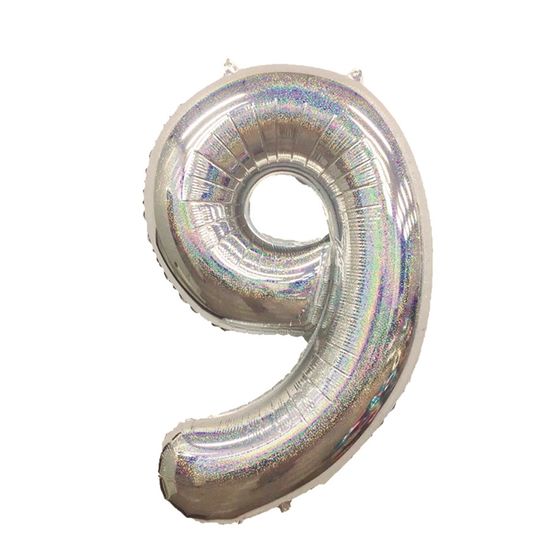Balão Metalizado Número 9 Holográfico Glitter Prata 40'' / 101cm