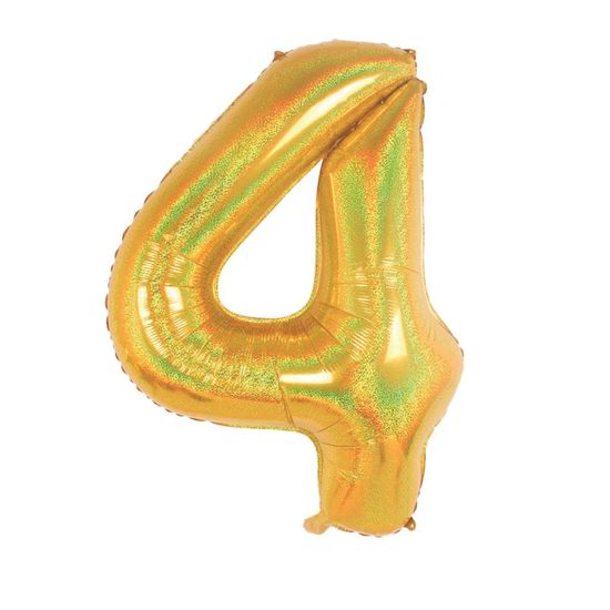 Balão Metalizado Número 4 Holográfico Glitter Ouro 40'' / 101cm